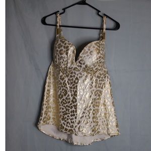 Metallic Gold and White Cheetah SwimByCacique Swim Top with built in Bra- 42C